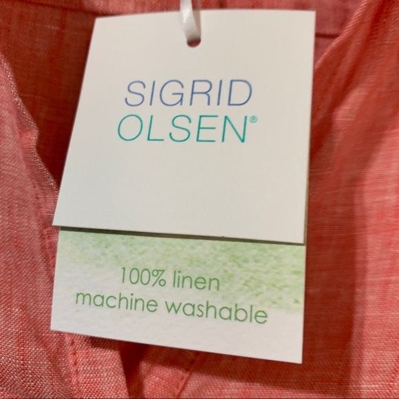Sigrid Olsen 100% Linen Pullover Shirt with side ties Coral S Small - Picture 8 of 11